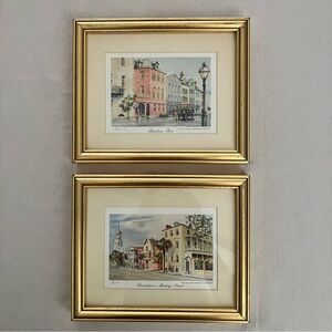 Charleston SC Watercolor Prints Set of 2 Gold Framed Signed by Artist  7 X 8.5